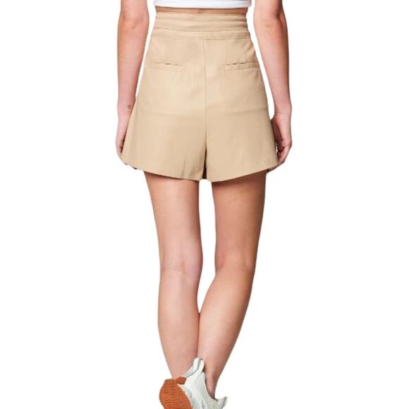 Blank NYC Tan Deep Energy Hi-Rise Vegan Leather Short Drawcord Waist NWT Size 31 - Picture 2 of 10